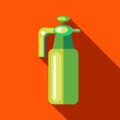 Pressure garden sprayer bottle icon in flat style on a orange background