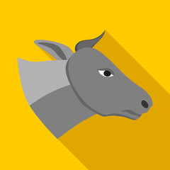 Head of gray cow icon in flat style on a yellow background