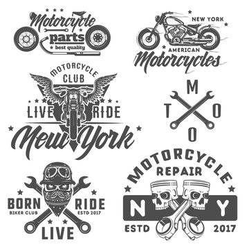 Set of motorcycle vintage style emblems, logo ,tattoo and prints
