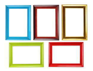 Old wooden frame collection isolated.