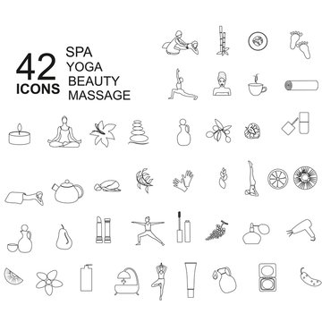 Set of spa, beauty icons in linear style