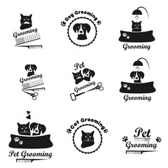 Pet grooming logo, label, bages black emblem collection - obrazy, fototapety, plakaty