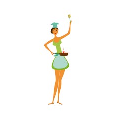 Cartoon woman cooking isolated.