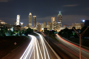 Fototapeta na wymiar Atlanta downtown long exposure on Jackson Memorial Bridge