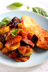Ratatouille and spiced fried chicken breast