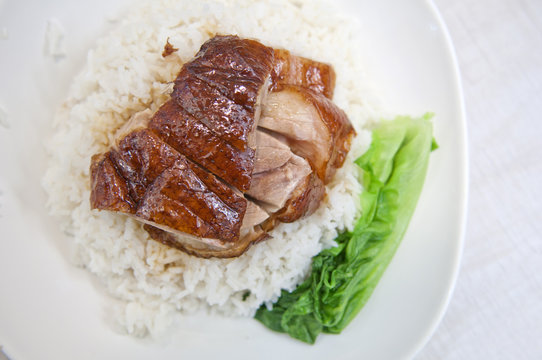 BBQ duck over steamed rice