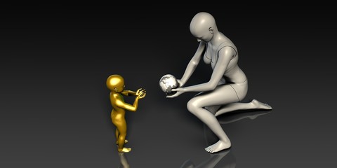 Mother and Son Holding Earth