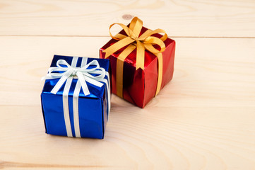 Gift boxes on a wooden floor