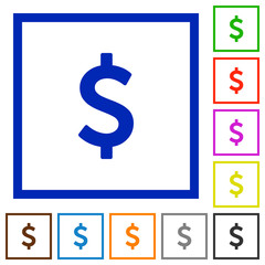Dollar sign framed flat icons