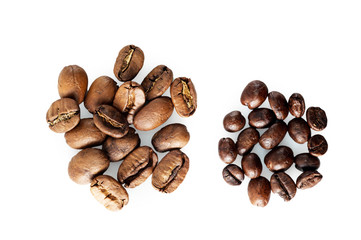 Two kinds of coffee: big and small beans.