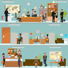 scenes of people working in the office. Interior office. Vector