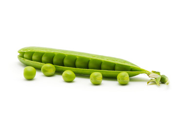 fresh green peas isolated on a white background
