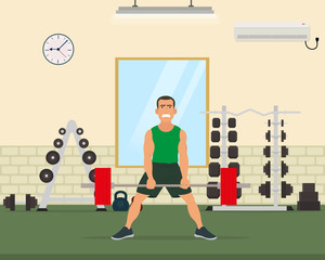 strong man does exercise deadlift.