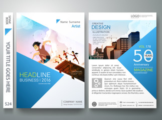 Brochure design template vector.Business flyers report magazine poster template.Cover book portfolio summer presentation blue triangle on poster design.City design on brochure background.A4 layout.
