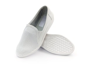 White unisex leather shoes with holes
