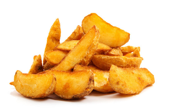 Fried Potato wedges. Fast food. Isolated on white