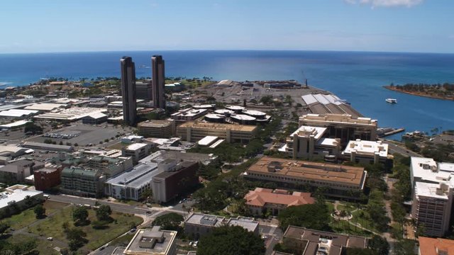 Flying past high-rise condominiums in Honolulu. Shot in 2010.