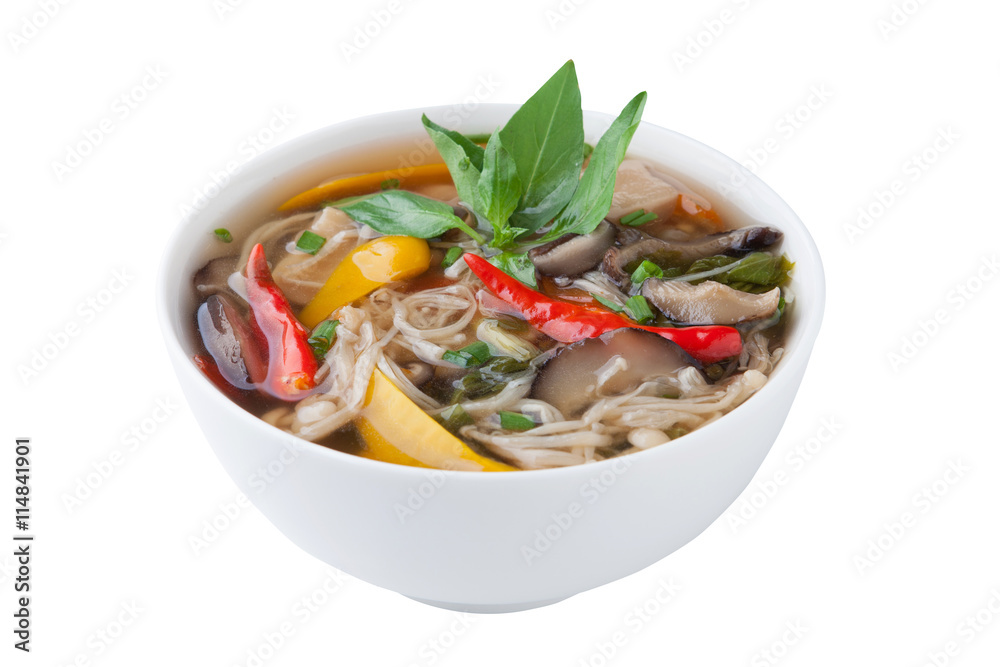 Wall mural Thai mushroom curry isolated on white