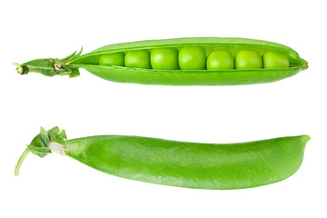 Young grean peas on white