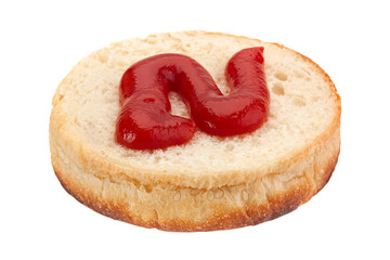 Homemade burger bun with ketchup