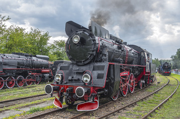 Fototapeta na wymiar lokomotywa retro przejazd zabytkowego parowozu podczas parady lokomotyw w skansenie Chabówka 