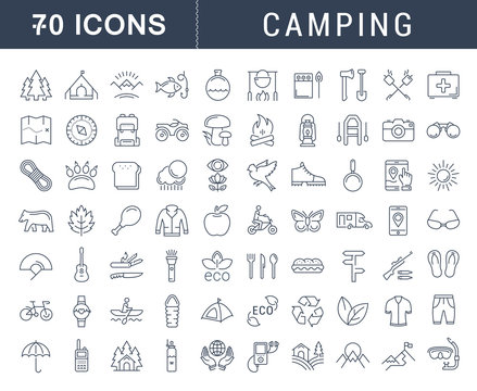 Set Vector Flat Line Icons Camping