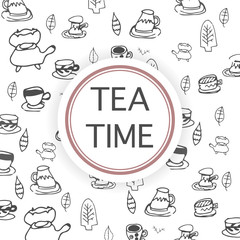 Hand drawn teapot and cup collection. Doodle tea cups, coffee cups and teapots isolated on white background. Vector illustration on tea time icons for cafe and restaurant menu design.
