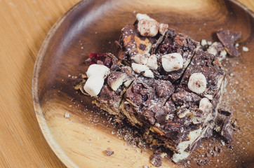 Chocolate Marshmellow Brownies. brownie on a wood table. selecti