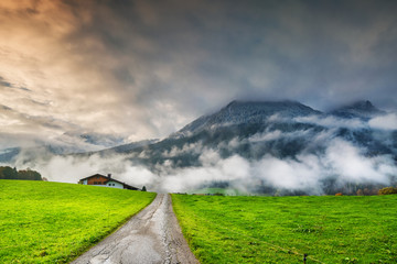 Green Field and Mountains