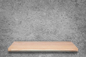 wood shelf on concrete grey background. can be used for display or montage your products