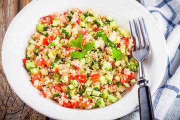 homemade tabbouleh salad with quinoa and vegetables