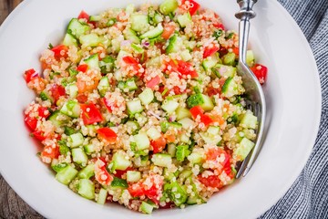 homemade tabbouleh salad with quinoa and vegetables