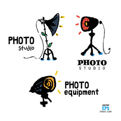 Set of photo studio equipment illustration
