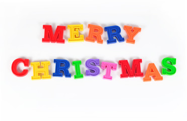 Merry christmas colorful text on a white