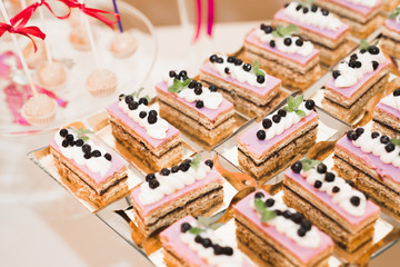 Delicious wedding reception candy bar dessert table