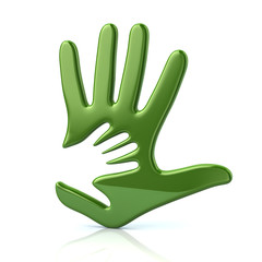 3d illustration of green adult and kid hand