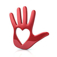 3d illustration of red hand with heart