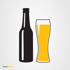 Bottle of light craft beer with glass