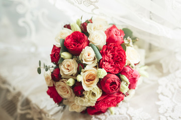 Wonderful luxury wedding bouquet of different flowers
