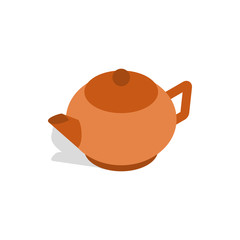 Brown teapot icon in isometric 3d style on a white background