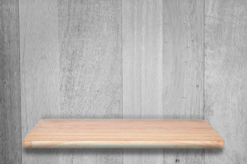 wood shelf on wood grey background - For product display.
