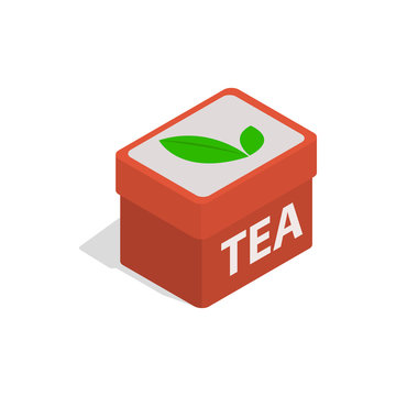 Red Tea Box Icon In Isometric 3d Style On A White Background