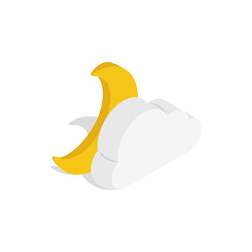 Moon and cloud icon in isometric 3d style on a white background