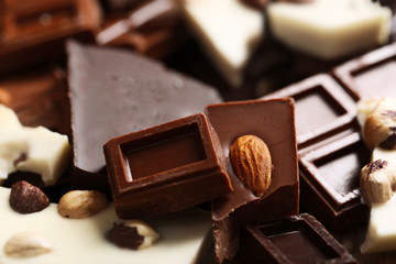 Chopped chocolate bars with nuts