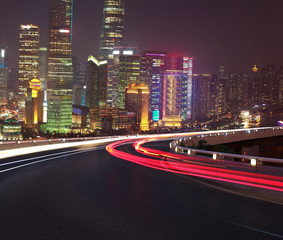 Fototapeta na wymiar Empty road floor with bird-eye view at Shanghai bund Skyline