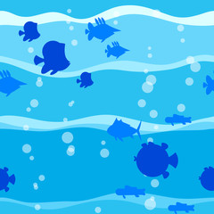 Fish in wave seamless vector pattern
