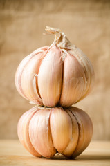 Fresh garlic on wooden background,food ingredient