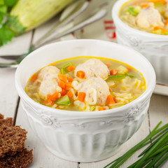 Summer Soup with Zucchini, Pasta and Meatballs