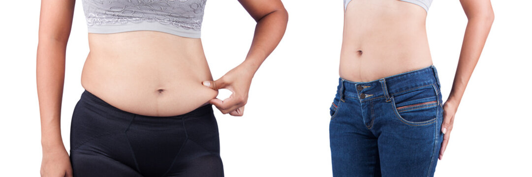 women body fat belly between before and after weight loss