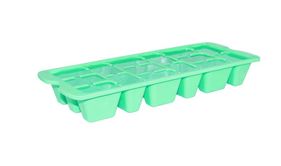 Colorful plastic ice tray isolated on white background.